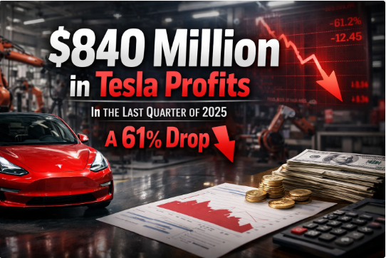 $840 million in Tesla profits in the last quarter of 2025… a 61% drop